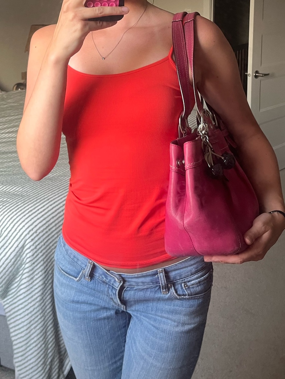 Coach Pink Leather Tote with Cherry Charm - Picture 6 of 7